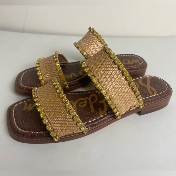 Sam Edelman Women's Hopie Square Toe Crystal-Lined Sandals Tan - Size 7.5 - Picture 1 of 6